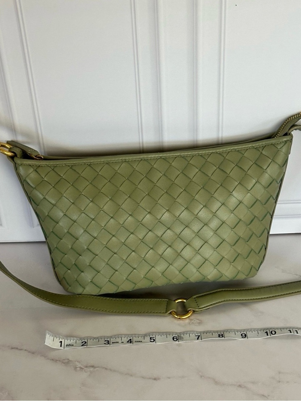 RARE Tiffany & Fred Paris Woven Leather Crossbody Bag Sage Green Like New